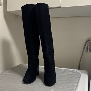 MK Michael Kors Leigh Suede Black Knee-High Women's Boots in Women’s 8